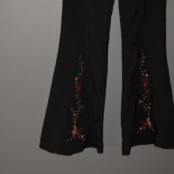 Y2K Vintage Embroidered Flare Black Low Rise Pants Sz 2 - Picture 3 of 7